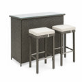 Gartenbar Set 3-teilig mit Bartisch 120 x 60 x 105 cm 2 Barhockern PE-Rattan Stahl gehärtetes Glas rechteckig Grau Creme Transparent