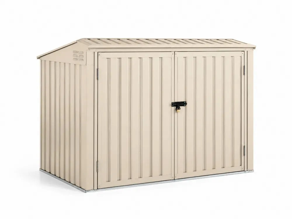 Gerätehaus Gartenschuppen mit Doppeltür 277 x 191 x 192 cm verzinkter Stahl Pultdach rechteckig beige schwarz silberfarben