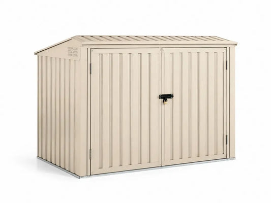 Gerätehaus Gartenschuppen mit Doppeltür 277 x 191 x 192 cm verzinkter Stahl Pultdach rechteckig beige schwarz silberfarben