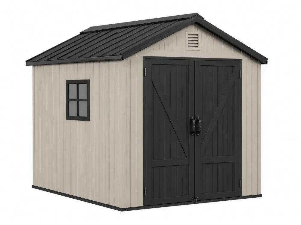 Gartenschuppen Gerätehaus rechteckig mit Doppeltür Fenster Satteldach Polypropylen verzinkter Stahl Beige Anthrazit Schwarz 240 x 180 x 220 cm