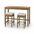 Gartenbar Set 3-teilig mit Bartisch 140 x 60 x 105 cm und 2 Barhockern 40 x 40 x 75 cm PE-Rattan Akazienholz Braun Creme Silberfarben