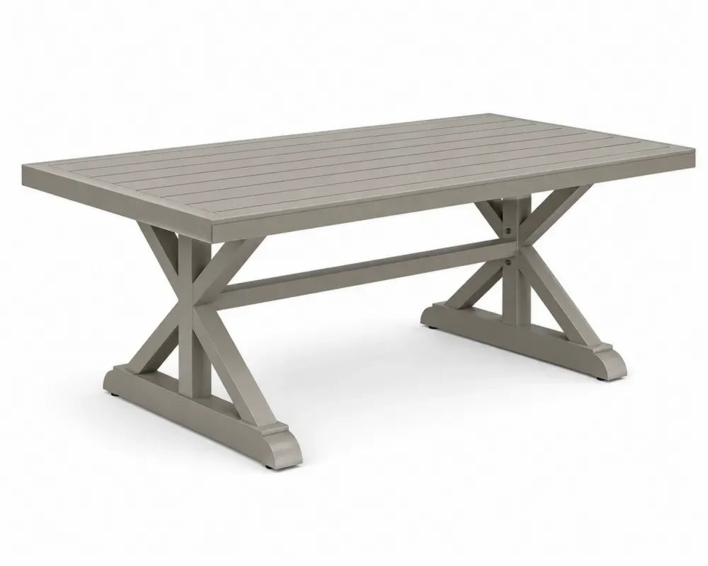 Gartentisch Esstisch rechteckig 200 x 100 x 74 cm mit HDPE Lamellentischplatte und Kreuzgestell Taupe
