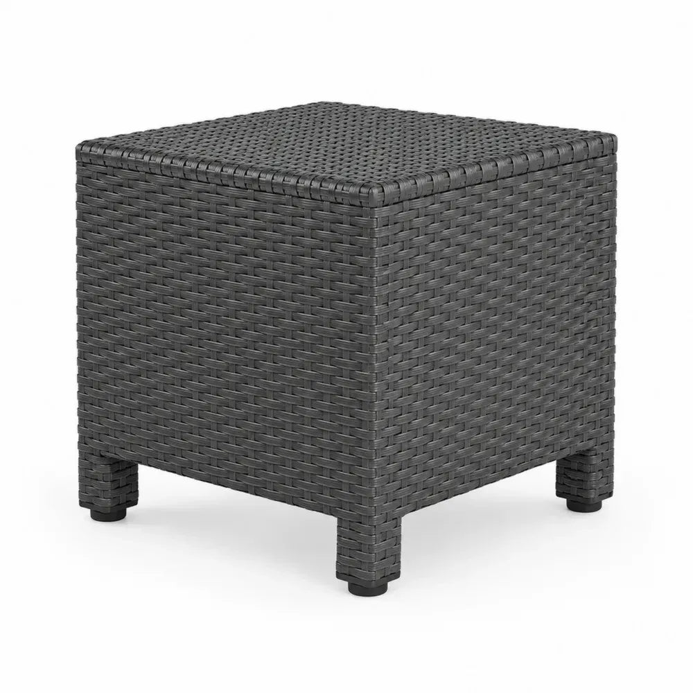 Gartentisch Beistelltisch quadratisch 45 x 45 x 45 cm PE-Rattan Stahl Anthrazit Schwarz
