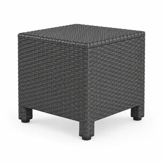 Gartentisch Beistelltisch quadratisch 45 x 45 x 45 cm PE-Rattan Stahl Anthrazit Schwarz