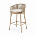 Gartenbarhocker mit Sitzkissen 58 x 54 x 105 cm Akazienholz Polypropylen-Seil halbrund Natur Beige Creme Silberfarben Schwarz