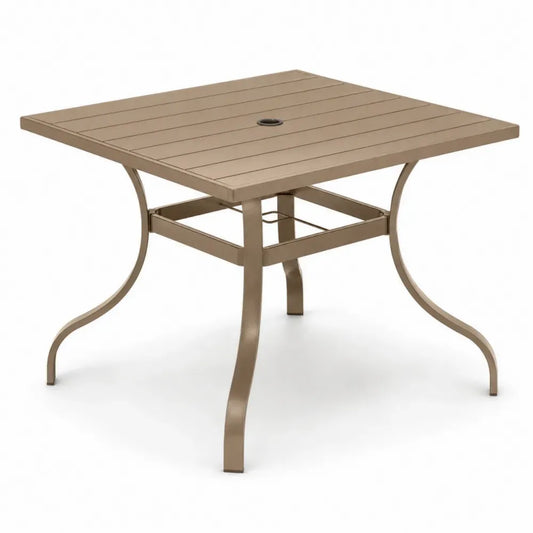 Gartentisch Terrassentisch quadratisch mit Sonnenschirmloch 106 x 106 x 72 cm Aluminium Stahl Taupe Schwarz